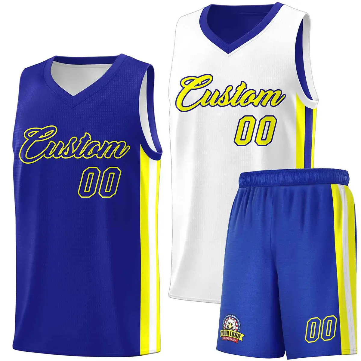 Royal White-White Double Side Men Basketball Jersey