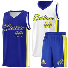 Royal White-White Double Side Men Basketball Jersey 1