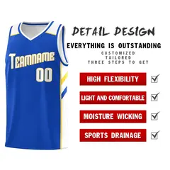 Men's Royal White Yellow Classic Athletic Basketball Jersey 4
