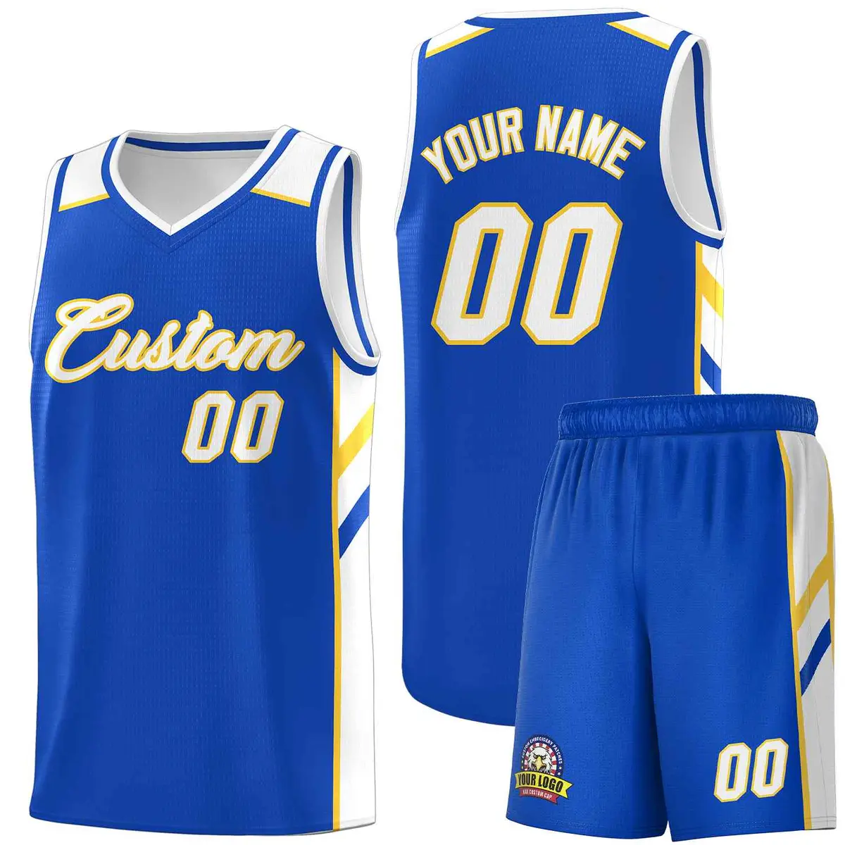Royal White-Yellow Classic Basketball Jersey Set