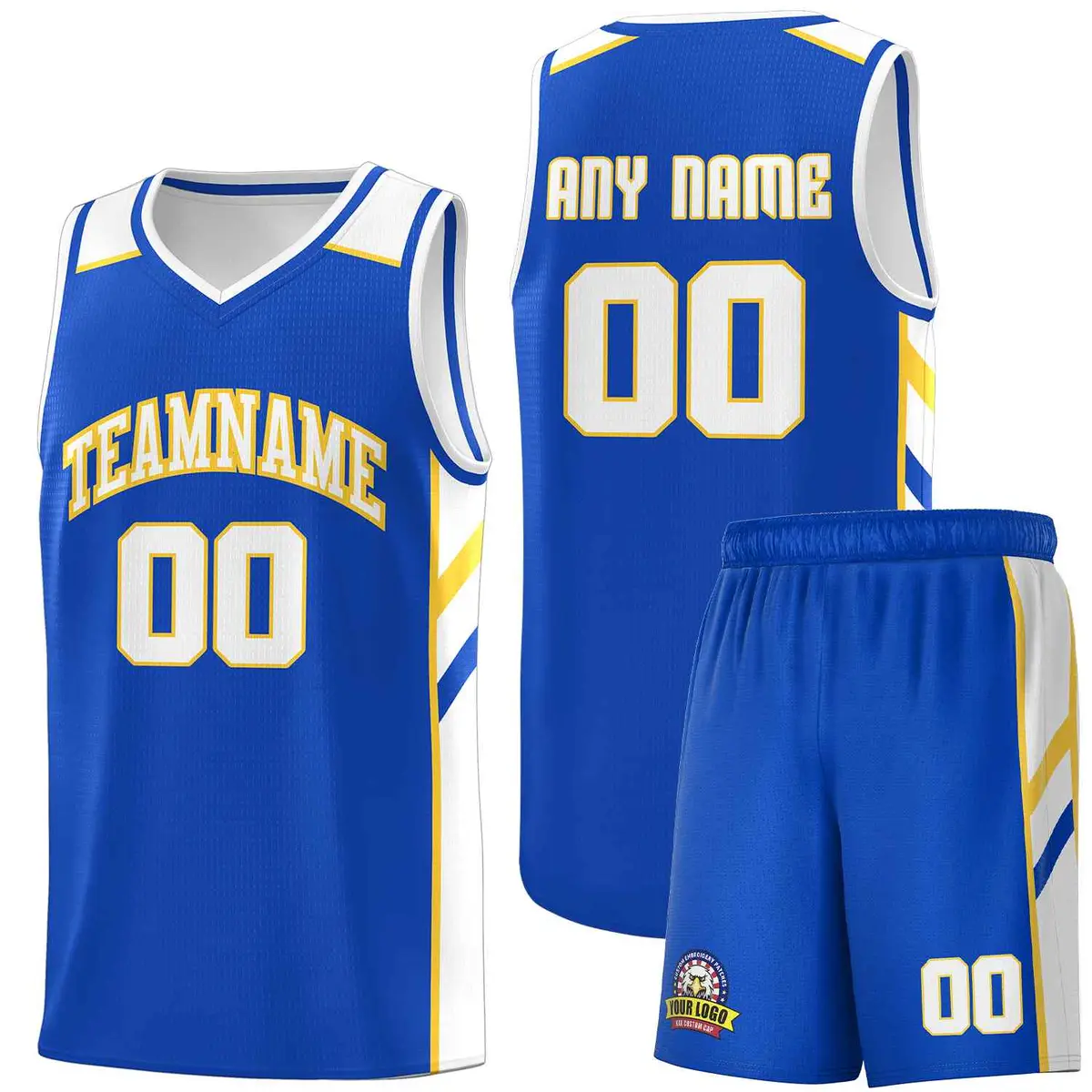 Royal White-Yellow Classic Basketball Jersey Set