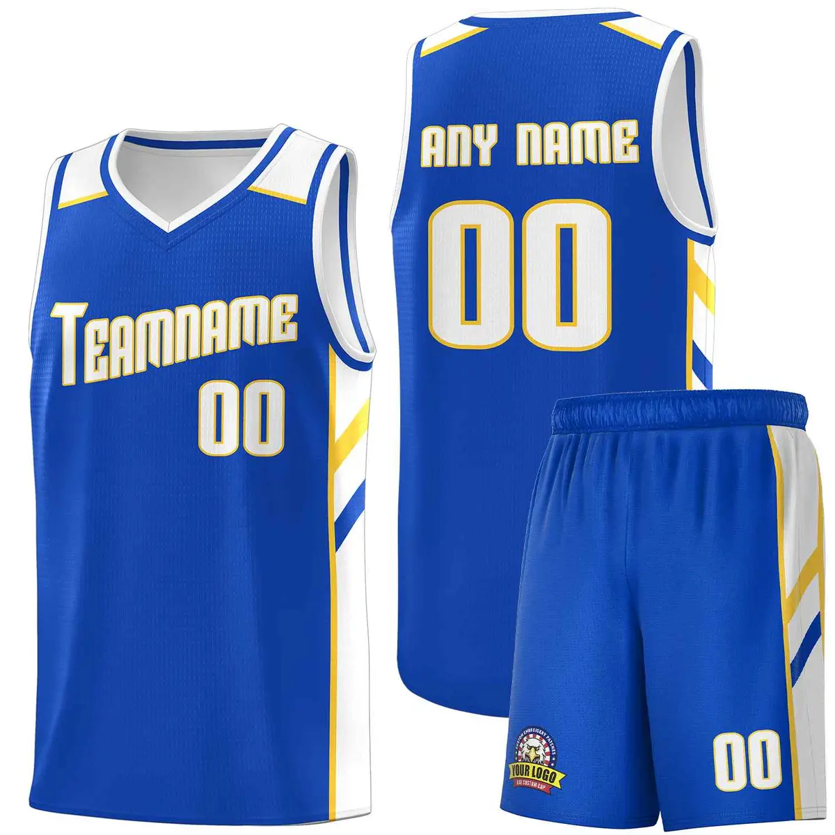 Royal White-Yellow Classic Basketball Jersey Set