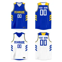 Royal White Yellow Double Side Basketball Jersey 1