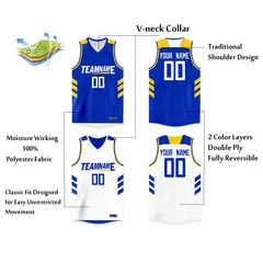 Royal White Yellow Double Side Basketball Jersey 2