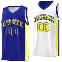 Royal White-Yellow Double Side Basketball Jersey