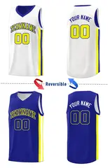 Royal White-Yellow Double Side Basketball Jersey 4