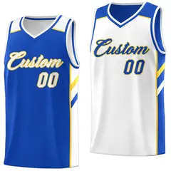 Royal White-Yellow Double Side Fashion Basketball Jersey