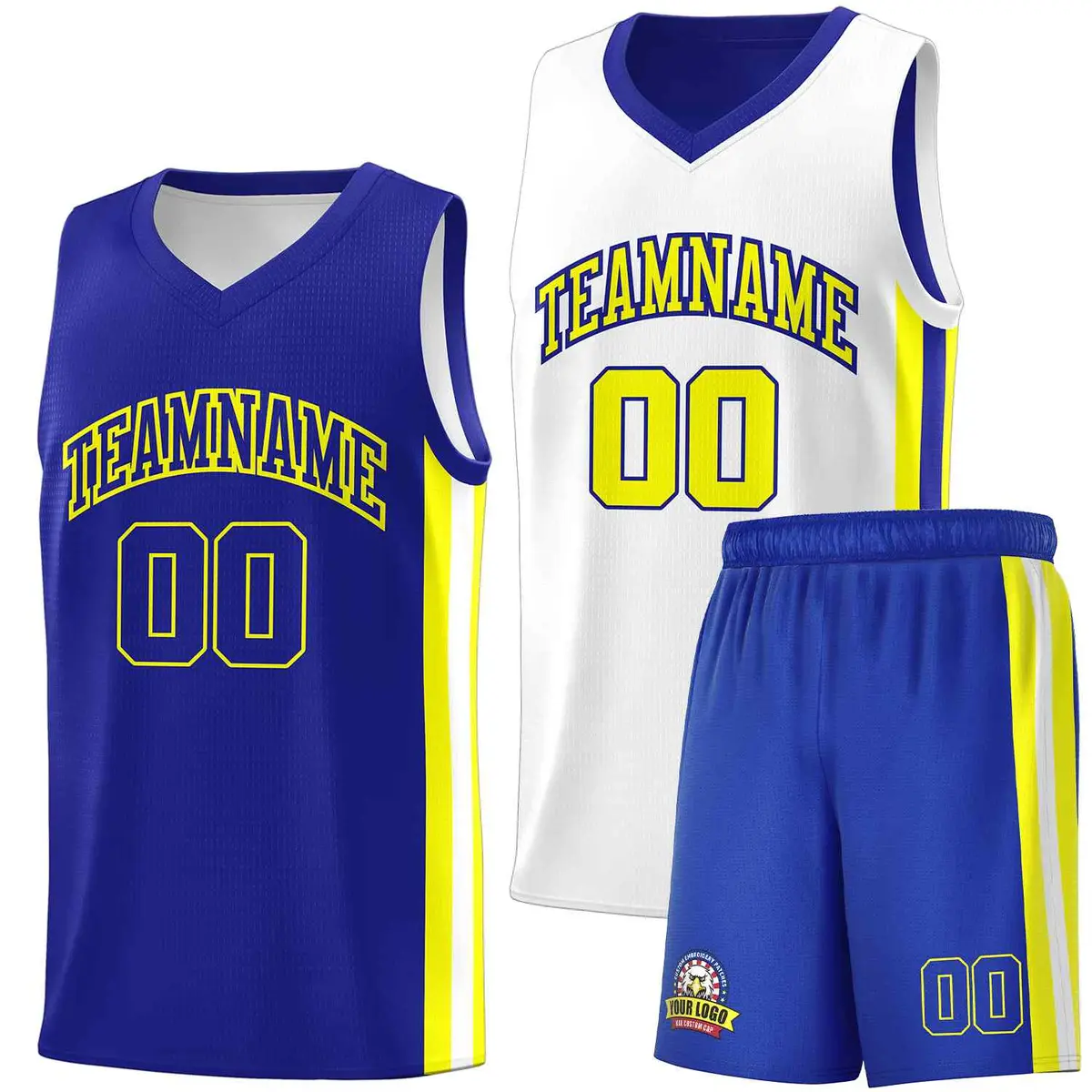 Royal White-Yellow Double Side Men Basketball Jersey