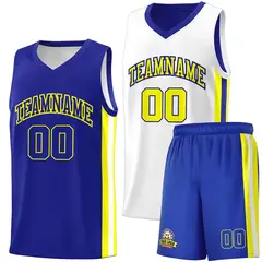 Royal White-Yellow Double Side Men Basketball Jersey