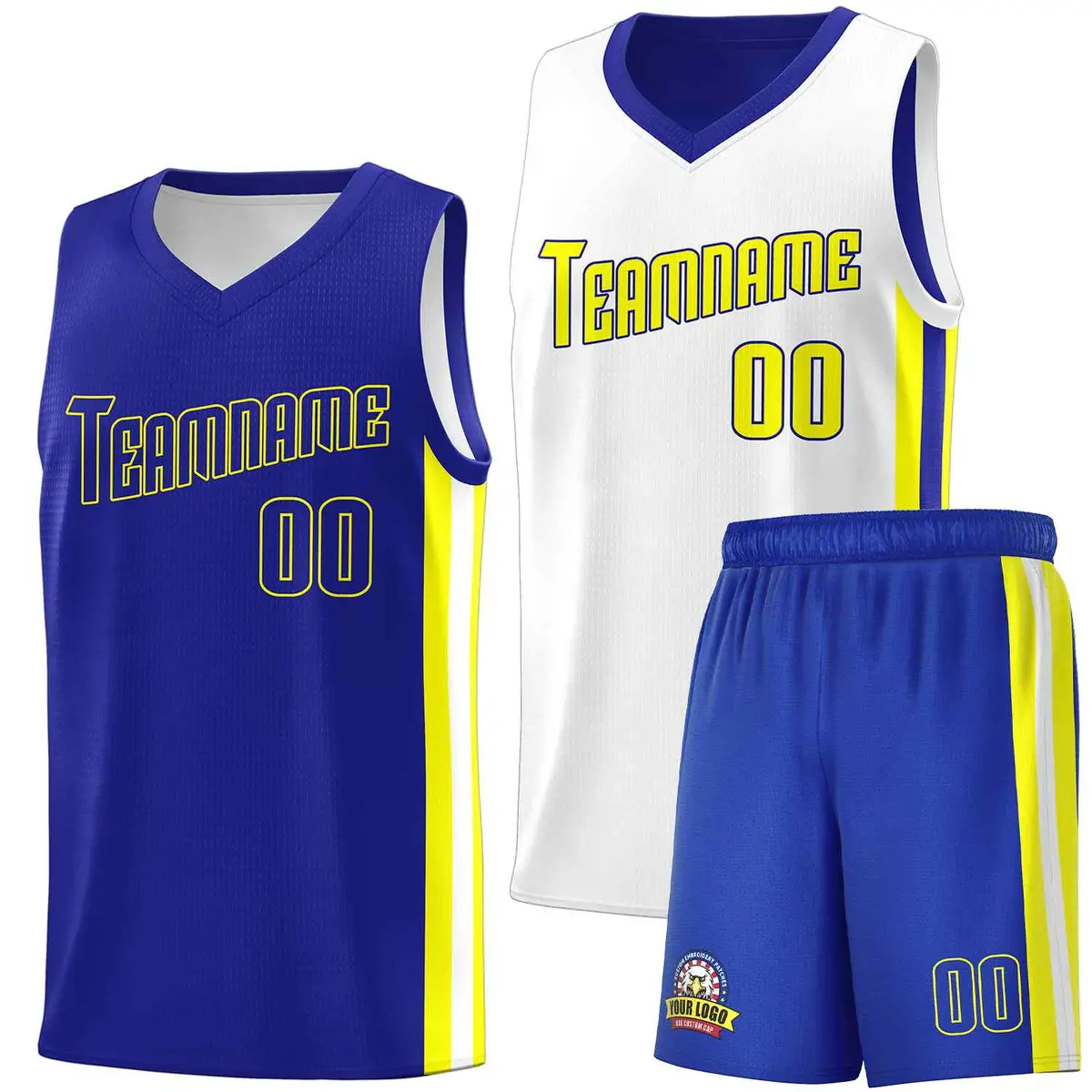 Royal White-Yellow Double Side Men Basketball Jersey