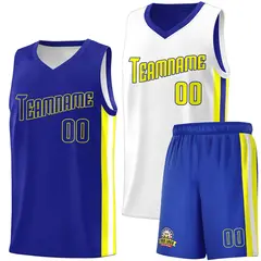 Royal White-Yellow Double Side Men Basketball Jersey