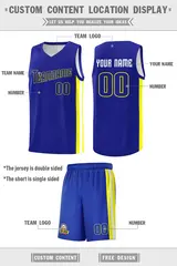 Royal White-Yellow Double Side Men Basketball Jersey 2