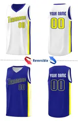 Royal White-Yellow Double Side Men Basketball Jersey 3