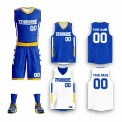 Royal White-Yellow Double Side Sets Basketball Jersey