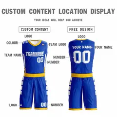 Royal White-Yellow Double Side Sets Basketball Jersey 3