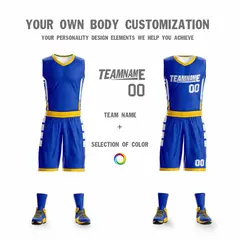 Royal White-Yellow Double Side Sets Basketball Jersey 4