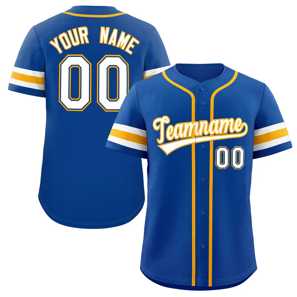 Royal White-Yellow Full-Button Classic Baseball Jersey