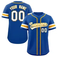 Royal White-Yellow Full-Button Classic Baseball Jersey