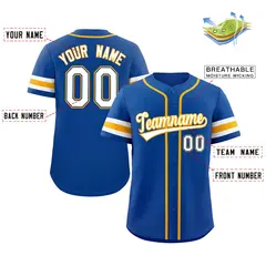 Royal White-Yellow Full-Button Classic Baseball Jersey 2