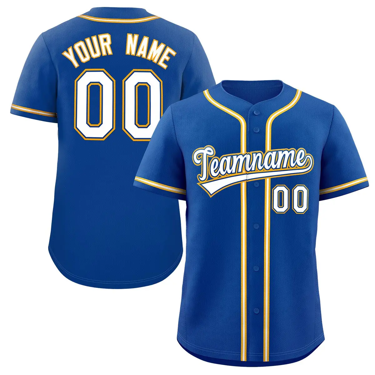 Royal White-Yellow Full-Button Classic Baseball Jersey