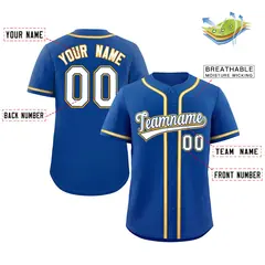 Royal White-Yellow Full-Button Classic Baseball Jersey 2