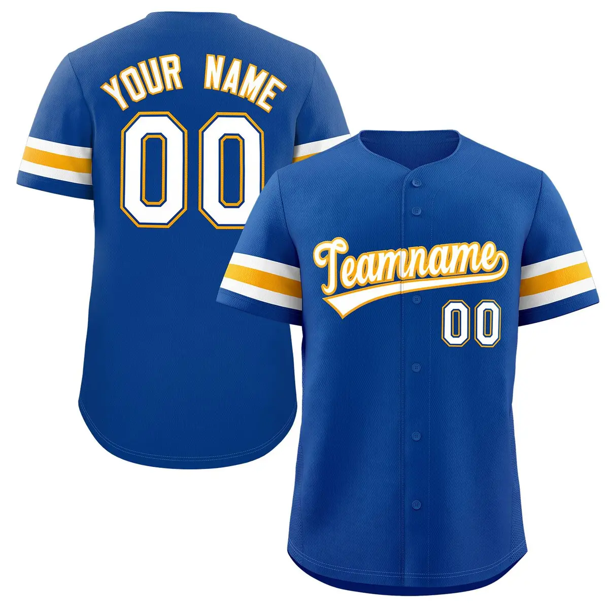 Royal White-Yellow Full-Button Classic Baseball Jersey
