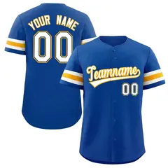 Royal White-Yellow Full-Button Classic Baseball Jersey
