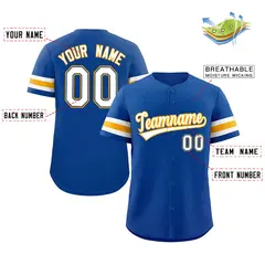Royal White-Yellow Full-Button Classic Baseball Jersey 2
