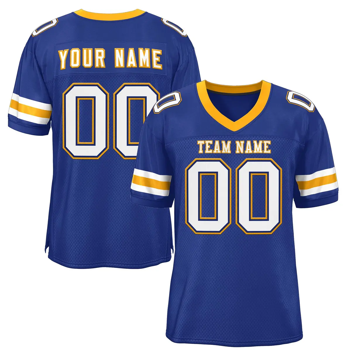 Royal White-Yellow Mesh Football Jersey