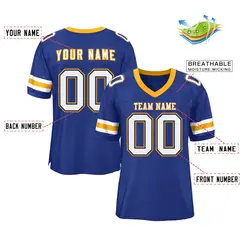 Royal White-Yellow Mesh Football Jersey 4