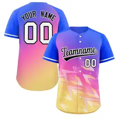 Royal Yellow Black-White Gradient Baseball Jersey