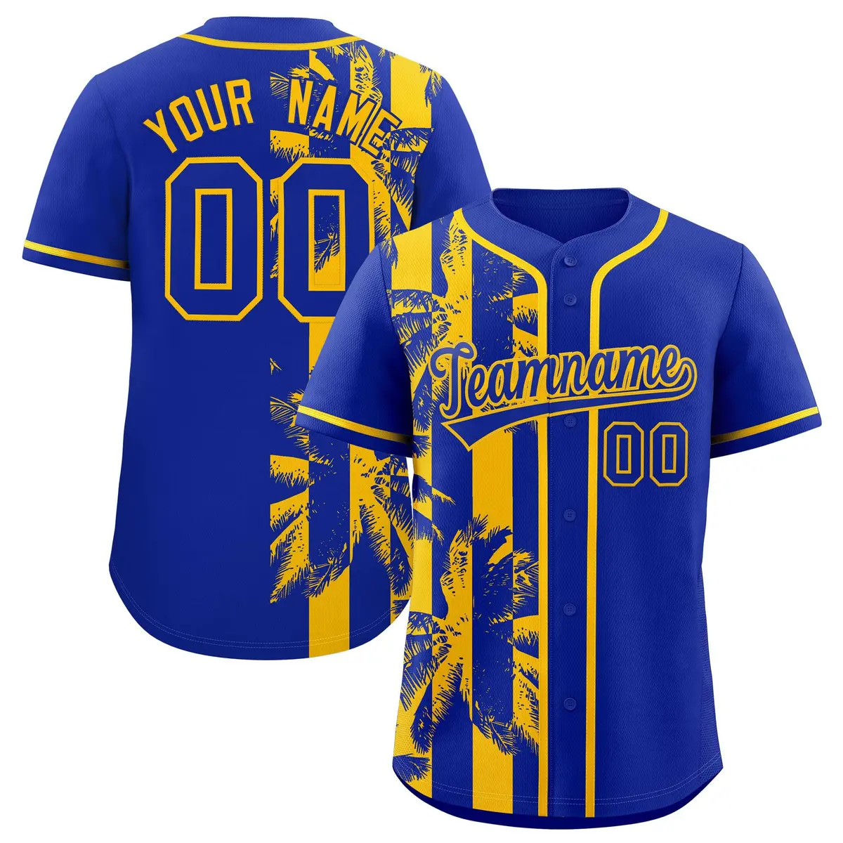 Royal Yellow Coconut Tree Split Baseball Jersey