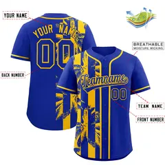Royal Yellow Coconut Tree Split Baseball Jersey 2