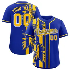 Royal Yellow Coconut Tree Split Baseball Jersey 1