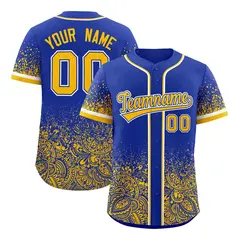 Royal Yellow Gradient Floral Print Full Button Baseball Jersey