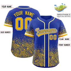 Royal Yellow Gradient Floral Print Full Button Baseball Jersey 2