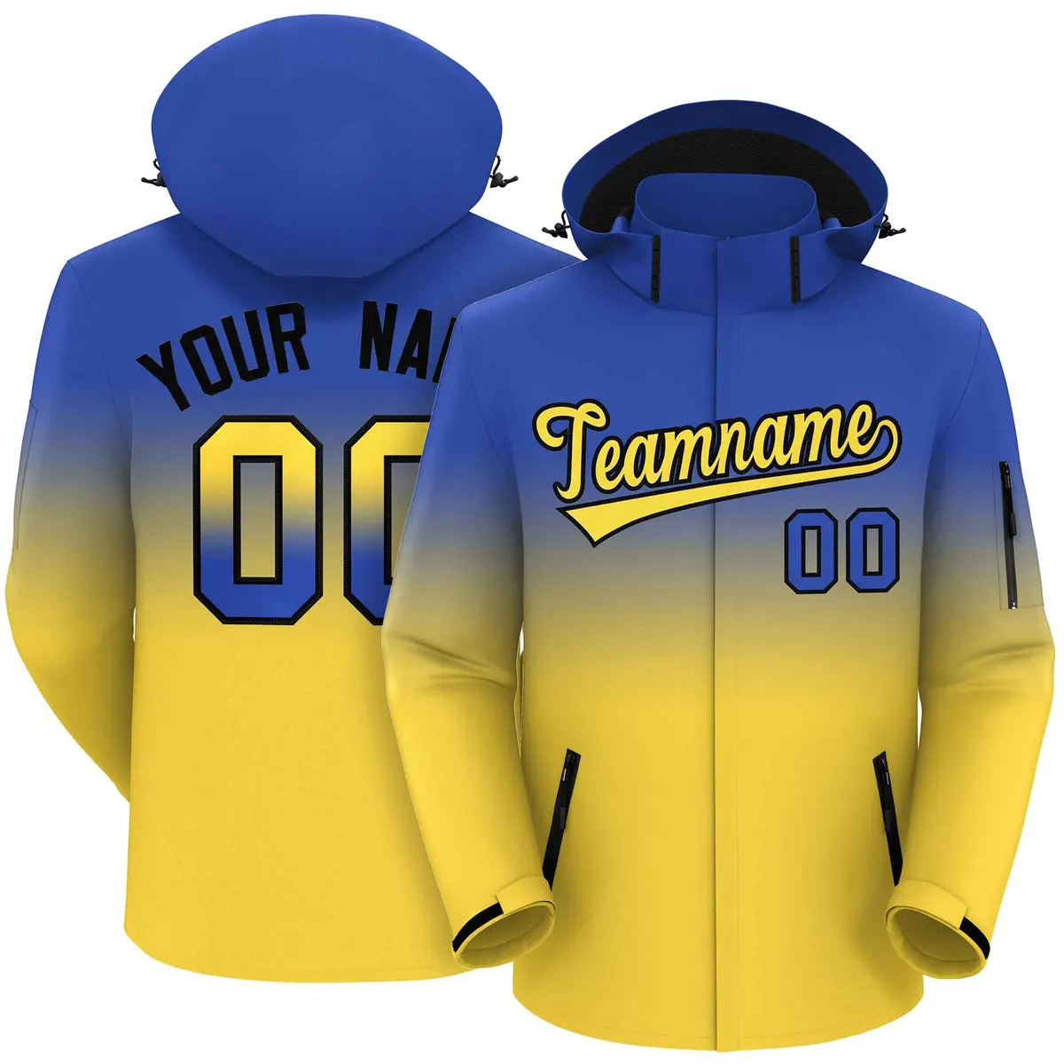 Royal Yellow Gradient Hooded Outdoor Waterproof Jacket