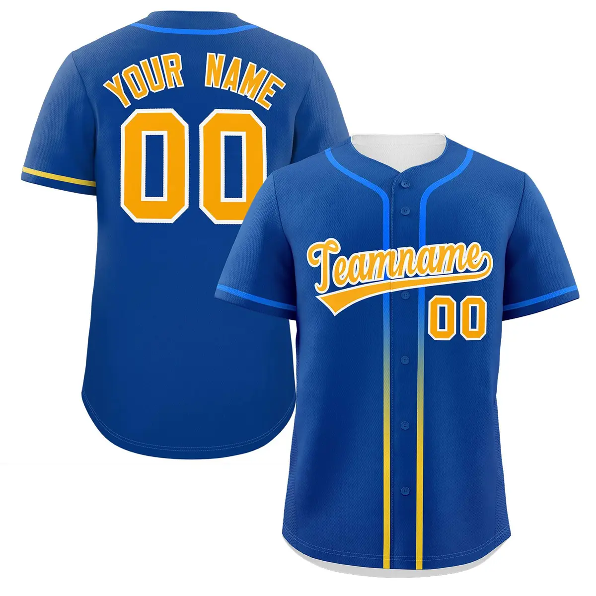 Royal Yellow Gradient Ribbed Authentic Baseball Jersey