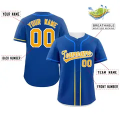 Royal Yellow Gradient Ribbed Authentic Baseball Jersey 2