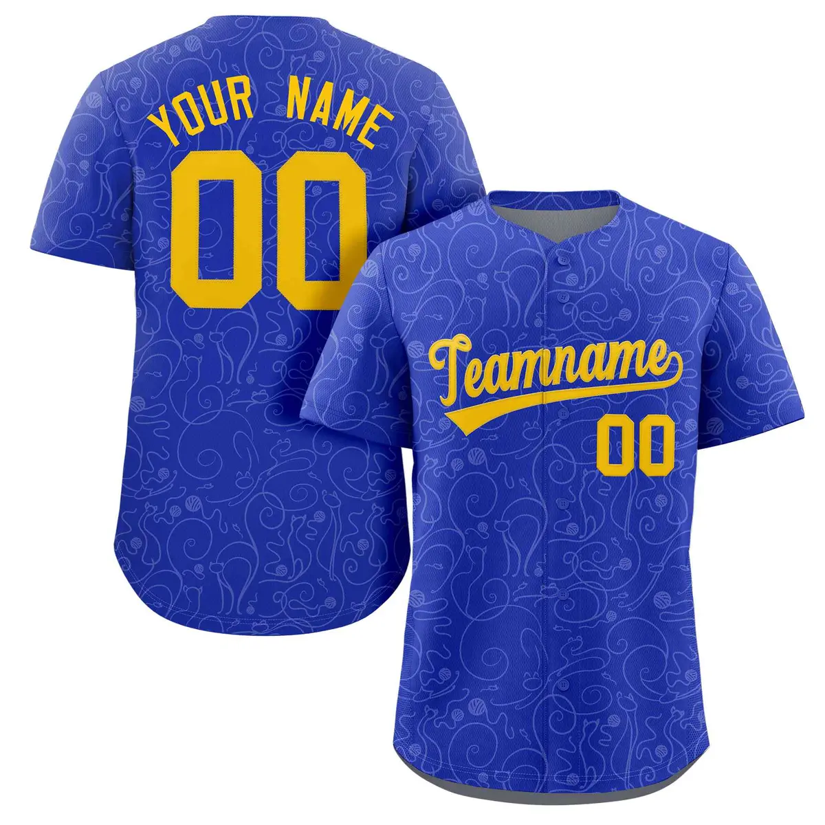 Royal Yellow Graffiti Line Art Authentic Baseball Jersey