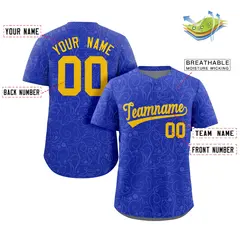 Royal Yellow Graffiti Line Art Authentic Baseball Jersey 2