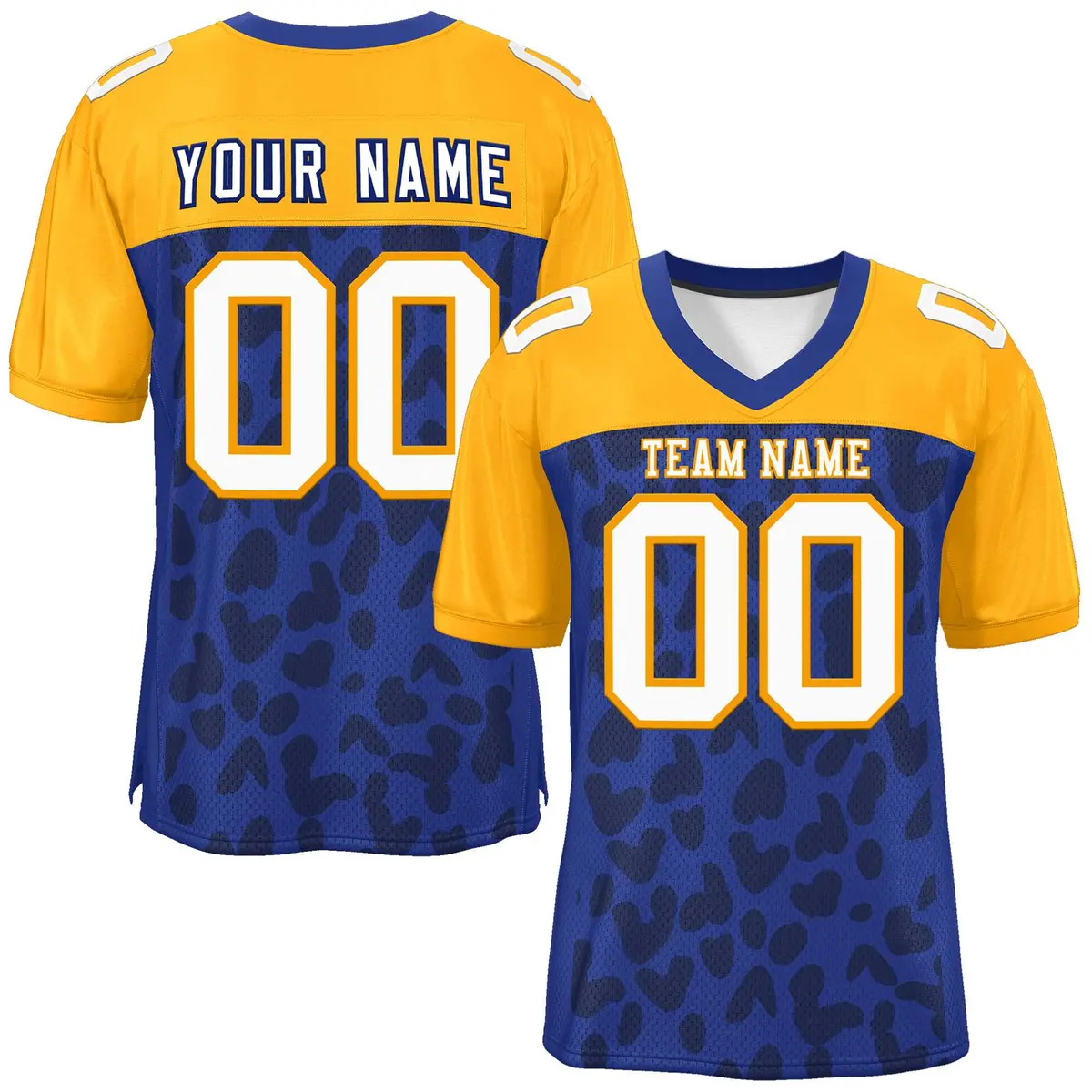 Royal Yellow Raglan Sleeves Camo Authentic Football Jersey