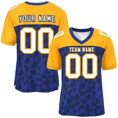 Royal Yellow Raglan Sleeves Camo Authentic Football Jersey