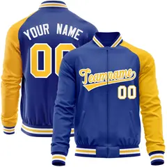 Royal Yellow-Royal Varsity Full-Zip Raglan Sleeves Letterman Baseball Jacket 1