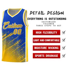 Royal Yellow Splash Basketball Kits with Tackle Twill 2
