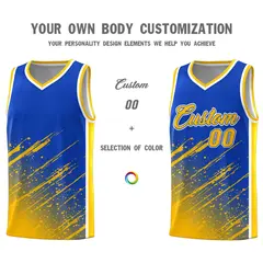 Royal Yellow Splash Basketball Kits with Tackle Twill 3