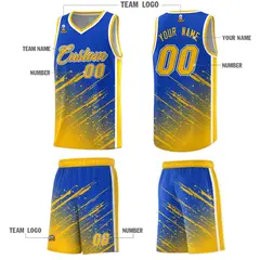 Royal Yellow Splash Basketball Kits with Tackle Twill 5