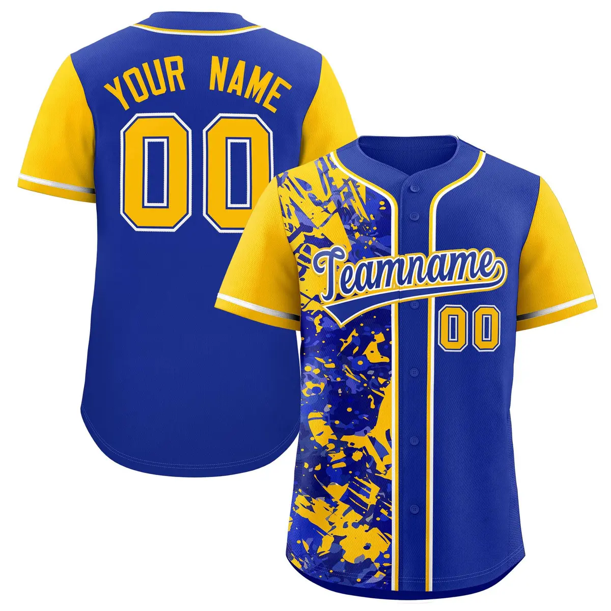 Royal Yellow Split Graffiti Raglan Sleeve Baseball Jersey