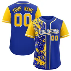 Royal Yellow Split Graffiti Raglan Sleeve Baseball Jersey