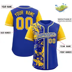 Royal Yellow Split Graffiti Raglan Sleeve Baseball Jersey 2
